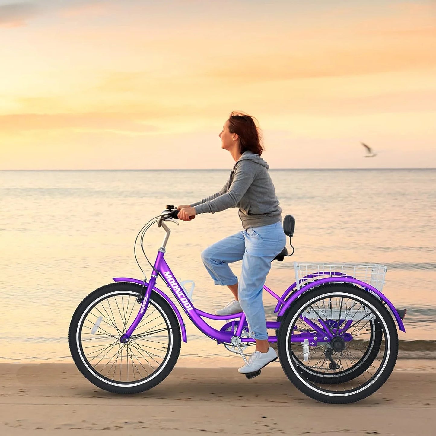 MOONCOOL Adult Tricycles with Rear Basket & Inflator, 24 26 in 7 Speed 3 Wheel Bikes, Three - Wheeled Bicycles Adult Trike with Backrest for Seniors, Women, Men
