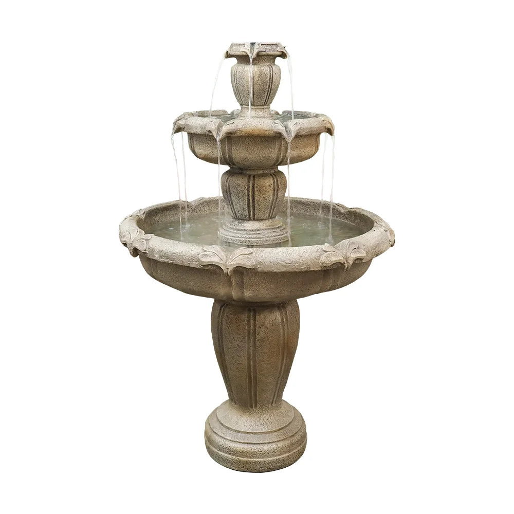 Indoor/Outdoor 3 - Tiers Concrete Floor Water Fountain with Electric Pump for Patio Lawn Home Decor