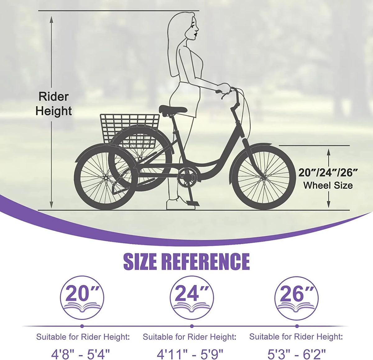MOONCOOL Adult Tricycles with Rear Basket & Inflator, 24 26 in 7 Speed 3 Wheel Bikes, Three - Wheeled Bicycles Adult Trike with Backrest for Seniors, Women, Men