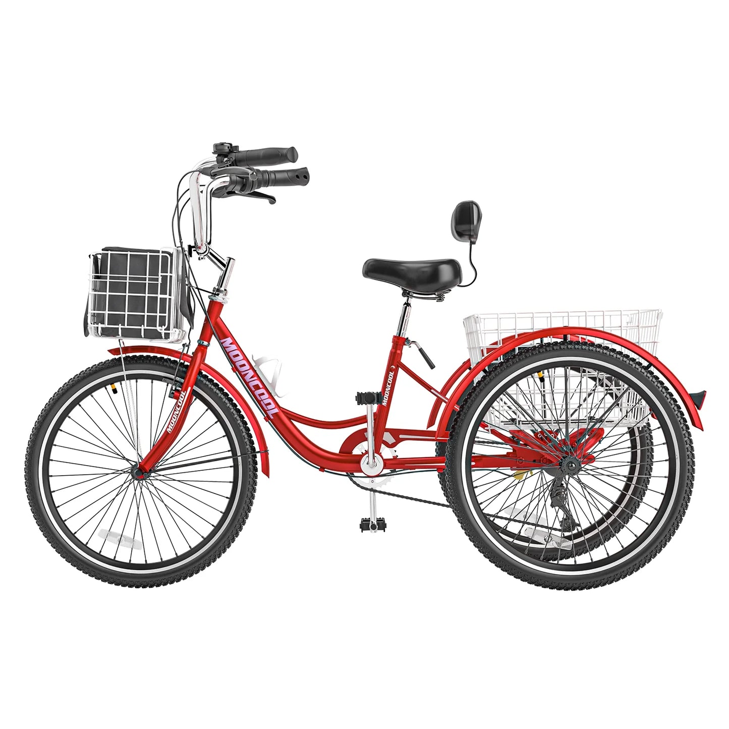 MOONCOOL Adult Tricycles with Rear Basket & Inflator, 24 26 in 7 Speed 3 Wheel Bikes, Three - Wheeled Bicycles Adult Trike with Backrest for Seniors, Women, Men