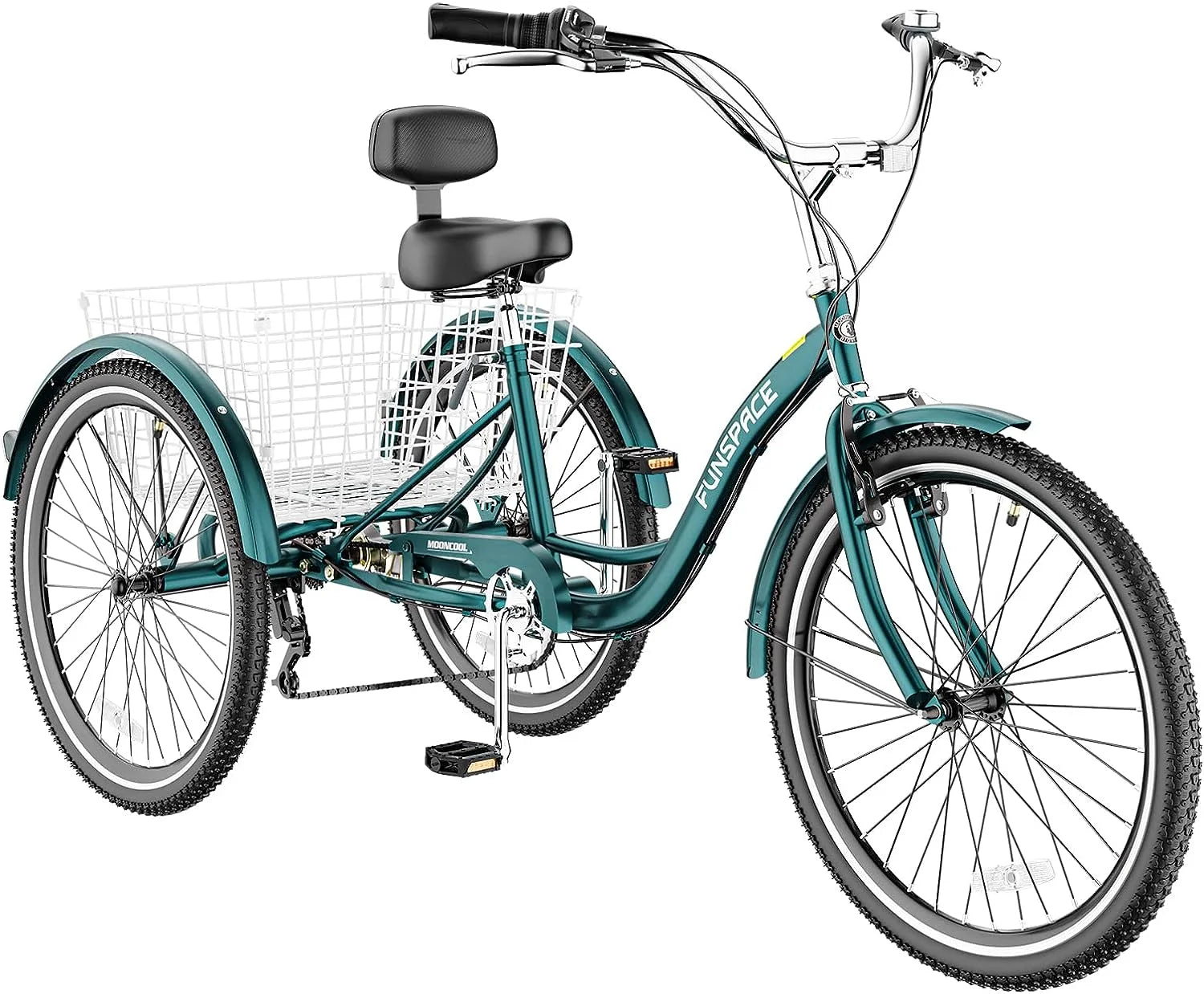 MOONCOOL Adult Tricycles with Rear Basket & Inflator, 24 26 in 7 Speed 3 Wheel Bikes, Three - Wheeled Bicycles Adult Trike with Backrest for Seniors, Women, Men