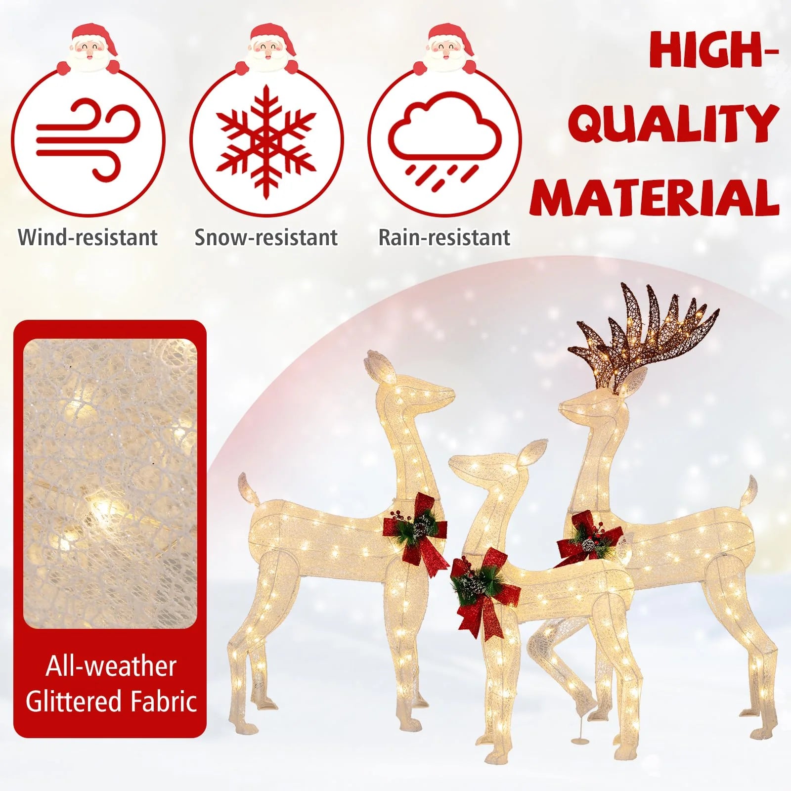 Tangkula 3 Pieces Lighted Christmas Reindeer Family, Xmas Lighted Deer Decoration with 230 Warm White LED Lights