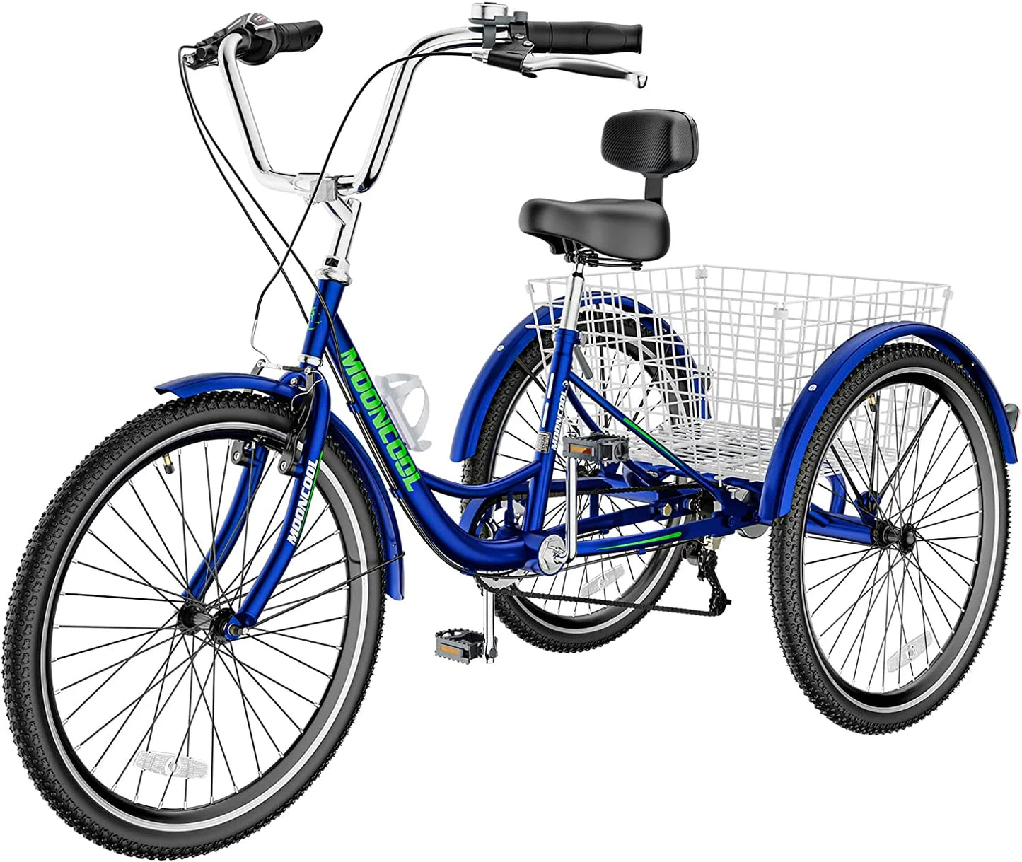 MOONCOOL Adult Tricycles with Rear Basket & Inflator, 24 26 in 7 Speed 3 Wheel Bikes, Three - Wheeled Bicycles Adult Trike with Backrest for Seniors, Women, Men