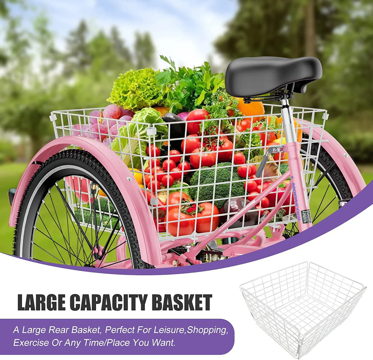 MOONCOOL Adult Tricycles with Rear Basket & Inflator, 24 26 in 7 Speed 3 Wheel Bikes, Three - Wheeled Bicycles Adult Trike with Backrest for Seniors, Women, Men
