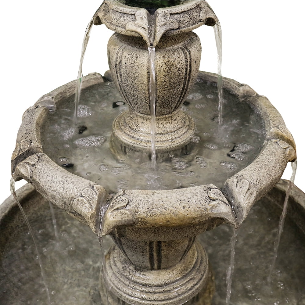 Indoor/Outdoor 3 - Tiers Concrete Floor Water Fountain with Electric Pump for Patio Lawn Home Decor