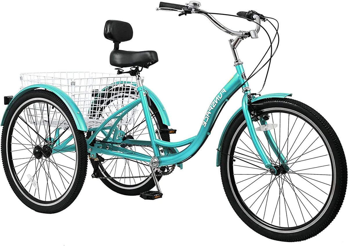MOONCOOL Adult Tricycles with Rear Basket & Inflator, 24 26 in 7 Speed 3 Wheel Bikes, Three - Wheeled Bicycles Adult Trike with Backrest for Seniors, Women, Men