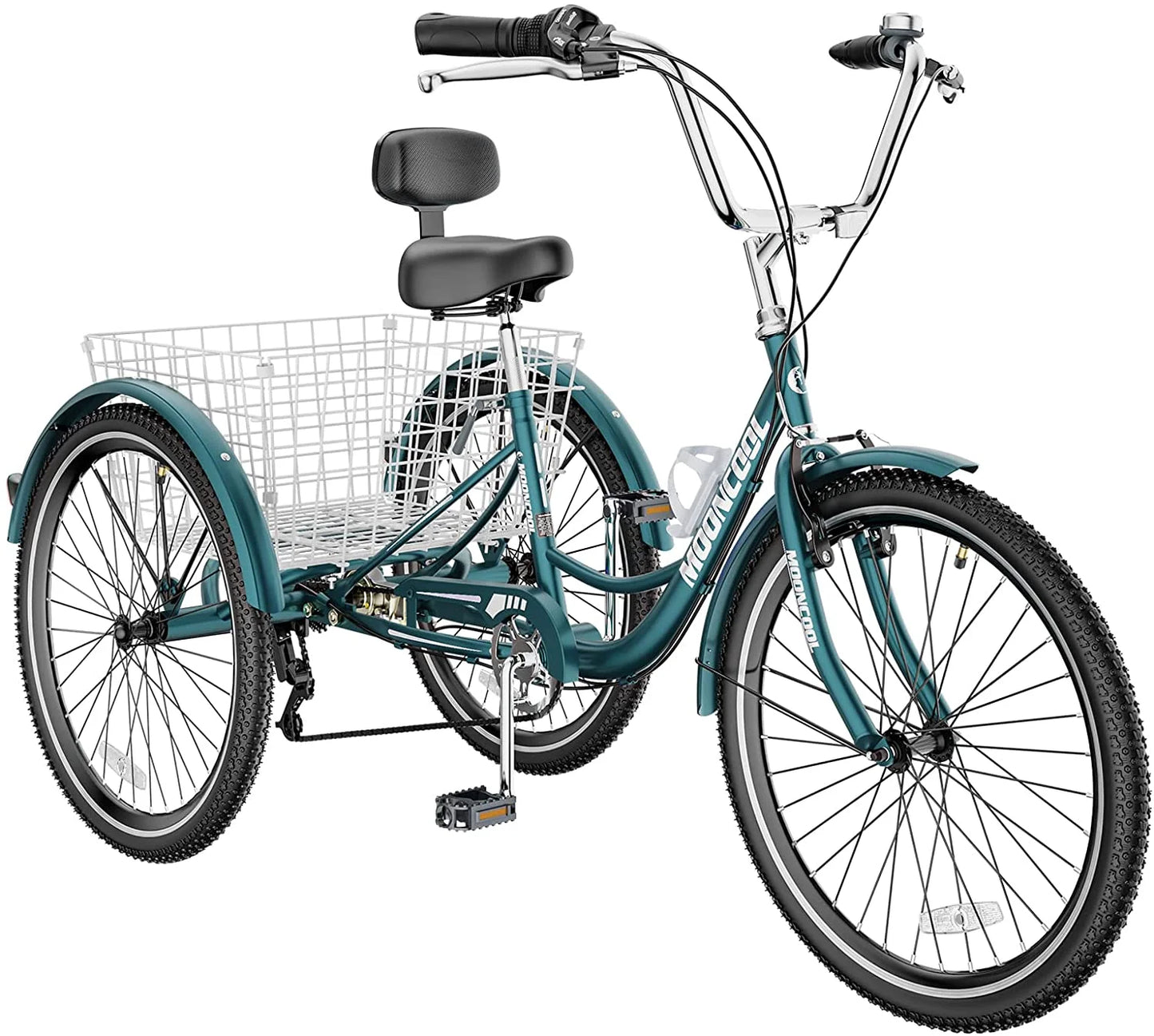 MOONCOOL Adult Tricycles with Rear Basket & Inflator, 24 26 in 7 Speed 3 Wheel Bikes, Three - Wheeled Bicycles Adult Trike with Backrest for Seniors, Women, Men
