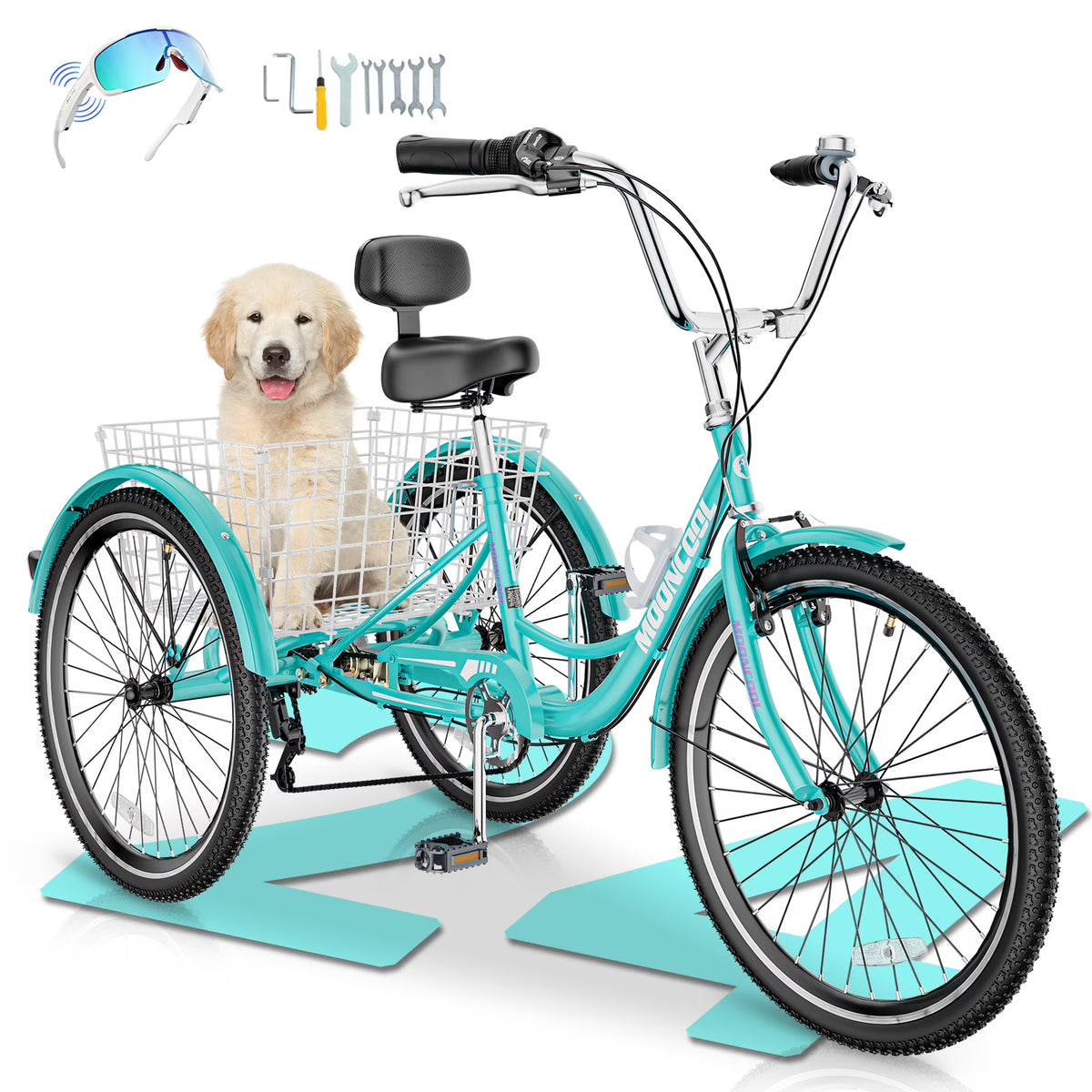 MOONCOOL Adult Tricycles with Rear Basket & Inflator, 24 26 in 7 Speed 3 Wheel Bikes, Three - Wheeled Bicycles Adult Trike with Backrest for Seniors, Women, Men